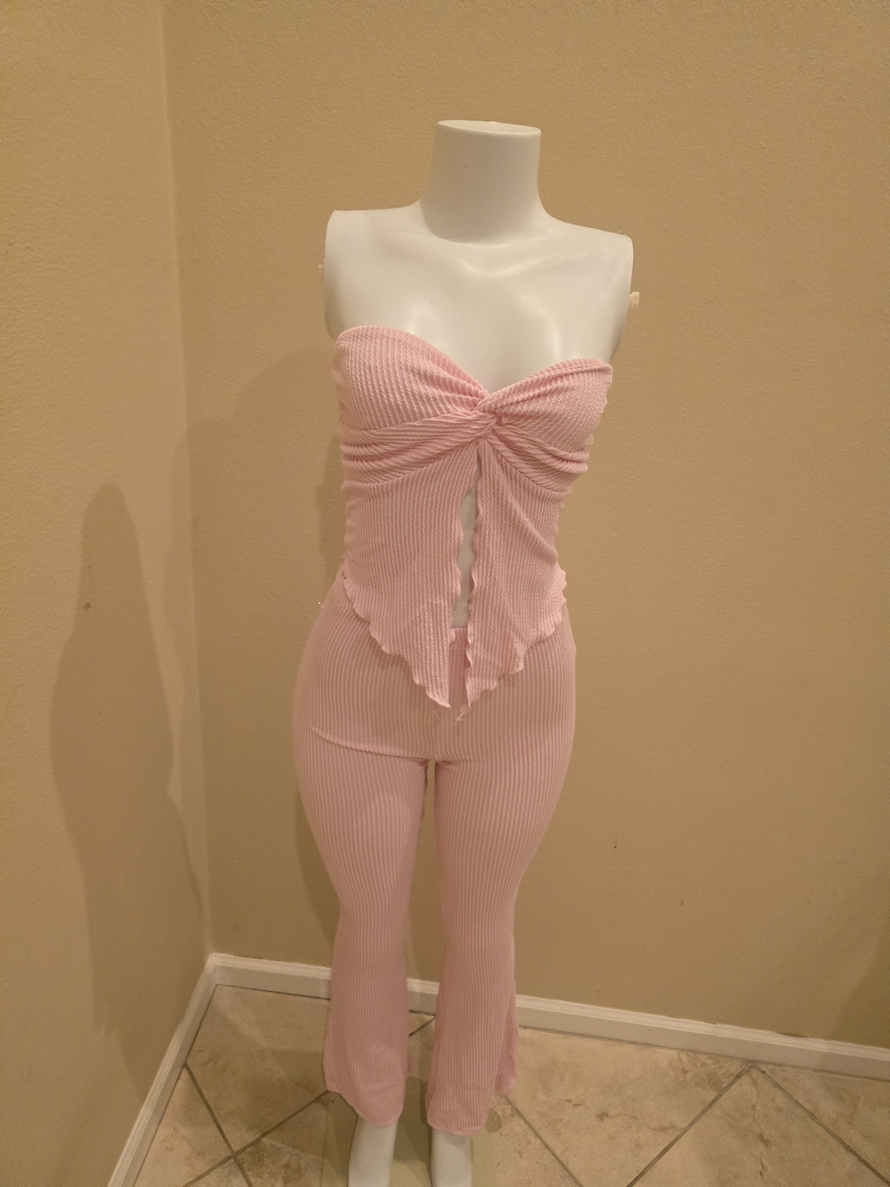 Pink Ribbed Strapless Jumpsuit - Picture 8 of 9
